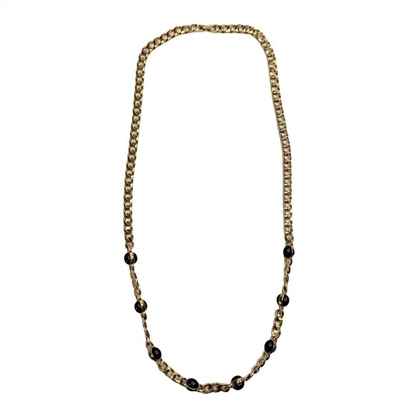 Monet Gold Tone Thick Chain Black Bead Necklace - Picture 1 of 8